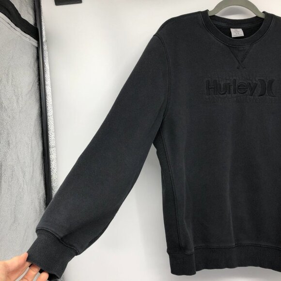 Hurley men's Black monogram logo front crewneck pullover sweater M - Picture 6 of 16
